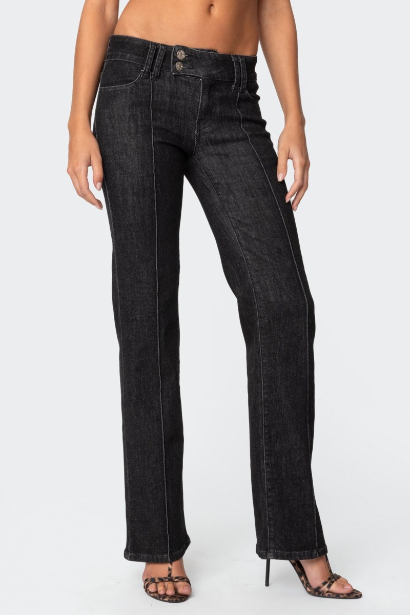 Edikted Avril Boot Cut Low Rise Jeans Black Washed | USA VM942264D7