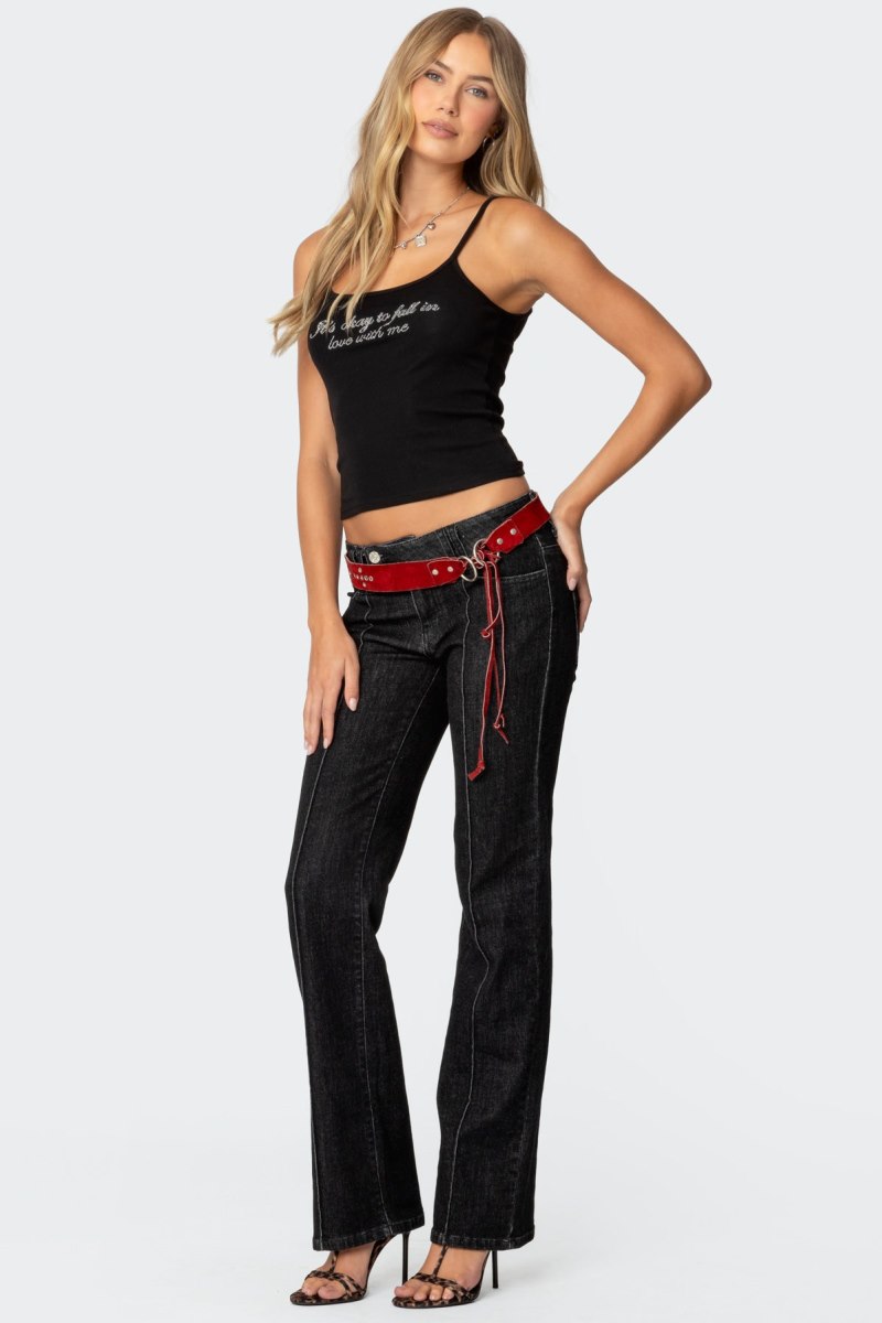 Edikted Avril Boot Cut Low Rise Jeans Black Washed | USA VM942264D7