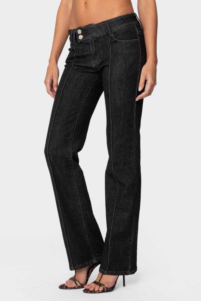 Edikted Avril Boot Cut Low Rise Jeans Black Washed | USA VM942264D7