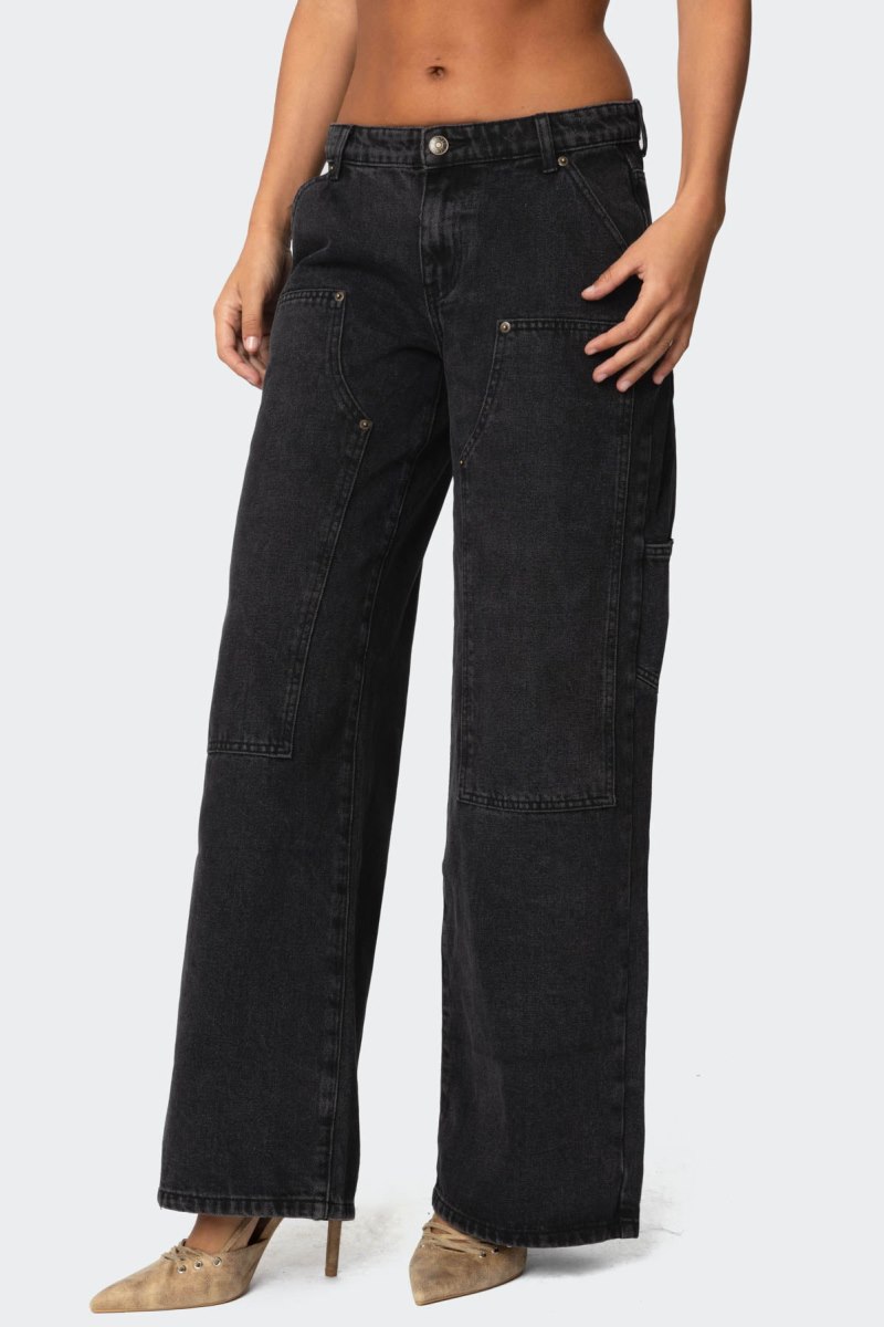 Edikted Ayla Low Rise Carpenter Jeans Black Washed | USA TE946004G3