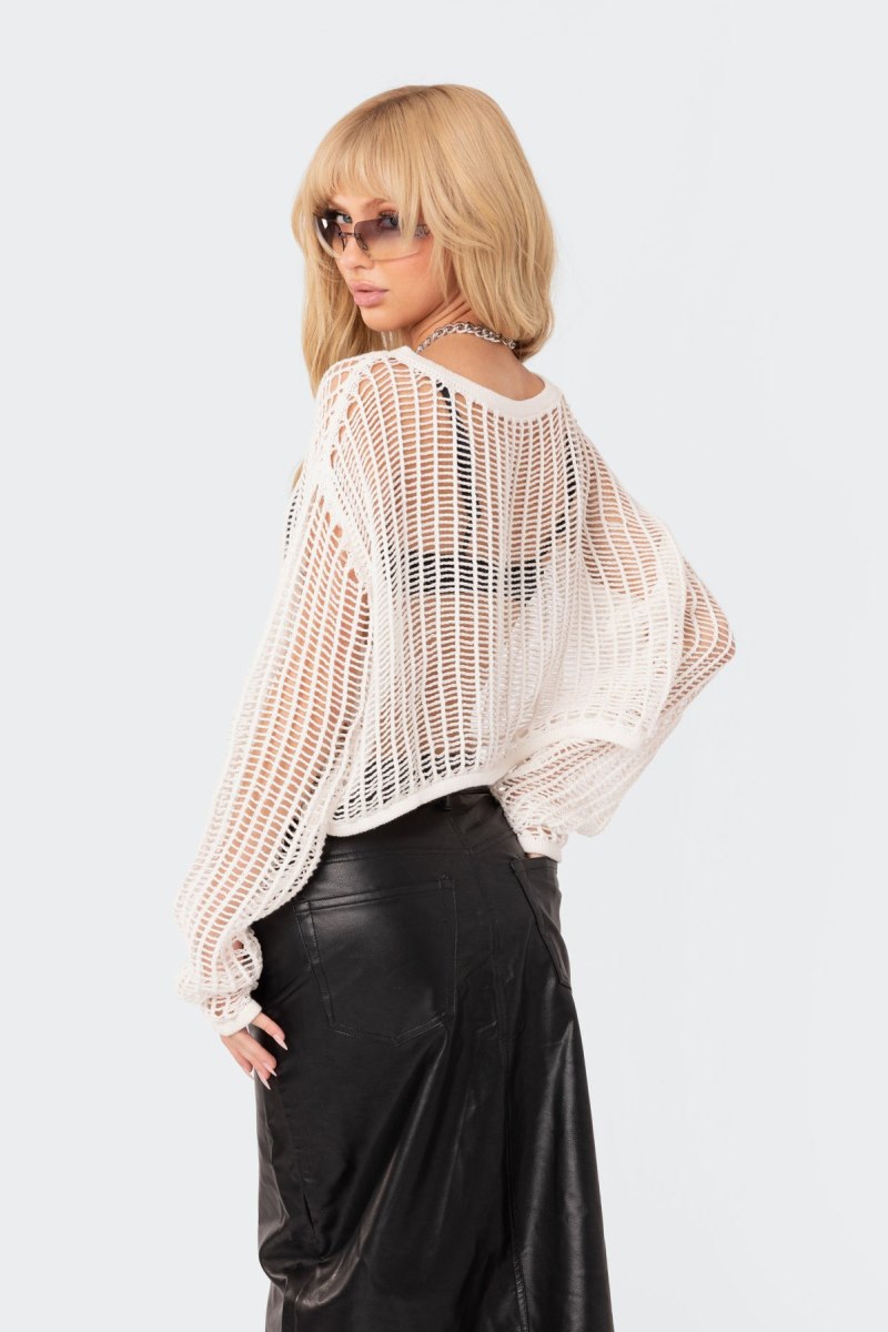 Edikted Aylin Oversized Hole Sweater White | USA ID206280G9
