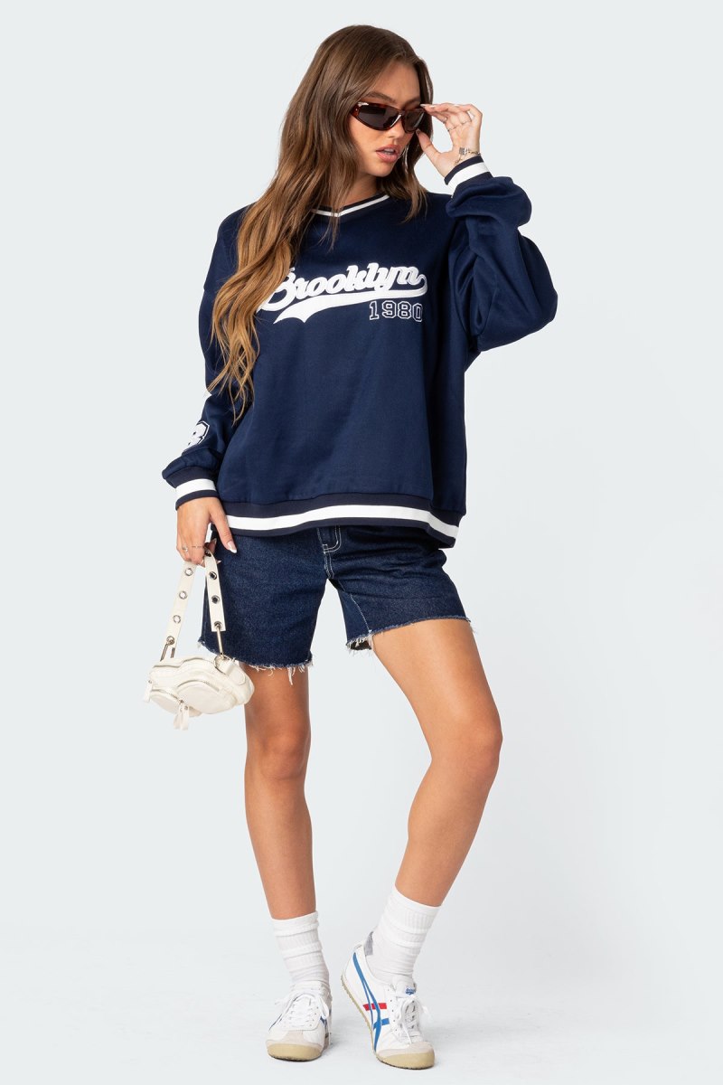 Edikted Babe Oversized Sweatshirts Navy | USA QH735683U2