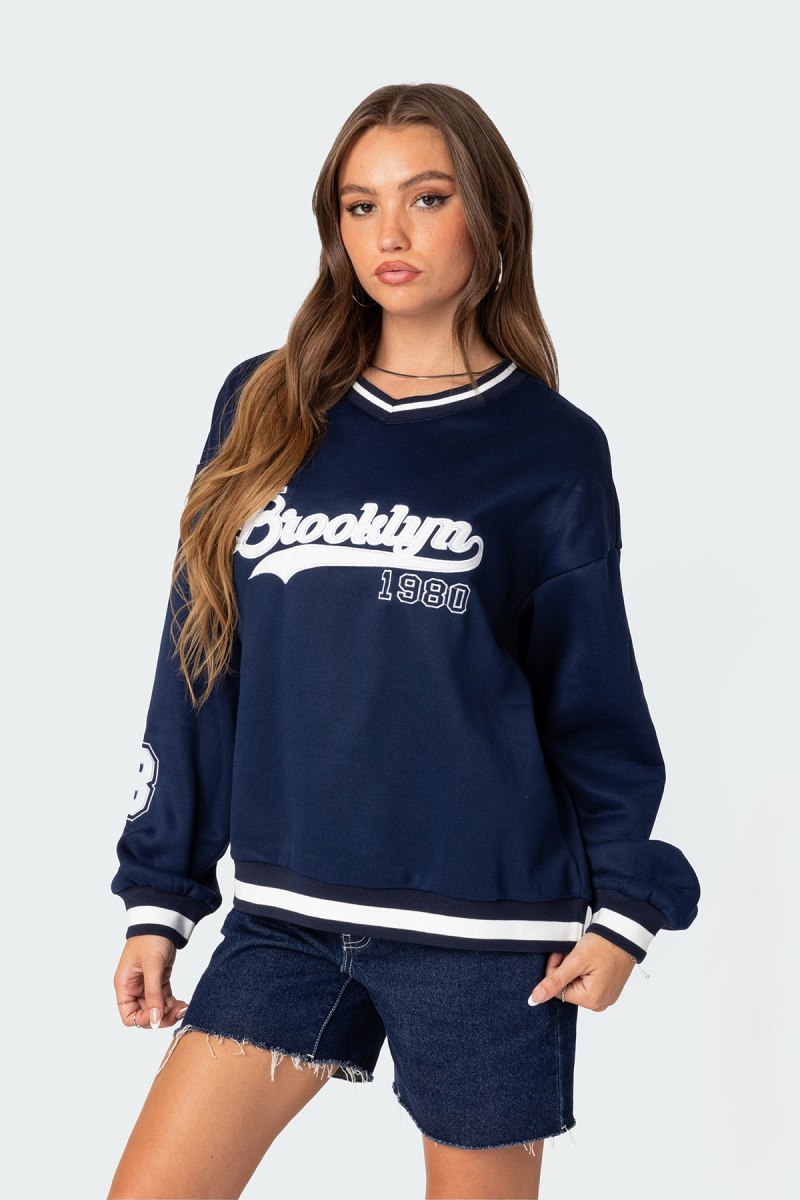 Edikted Babe Oversized Sweatshirts Navy | USA QH735683U2