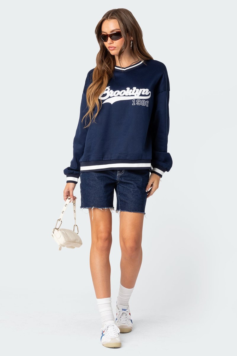 Edikted Babe Oversized Sweatshirts Navy | USA QH735683U2
