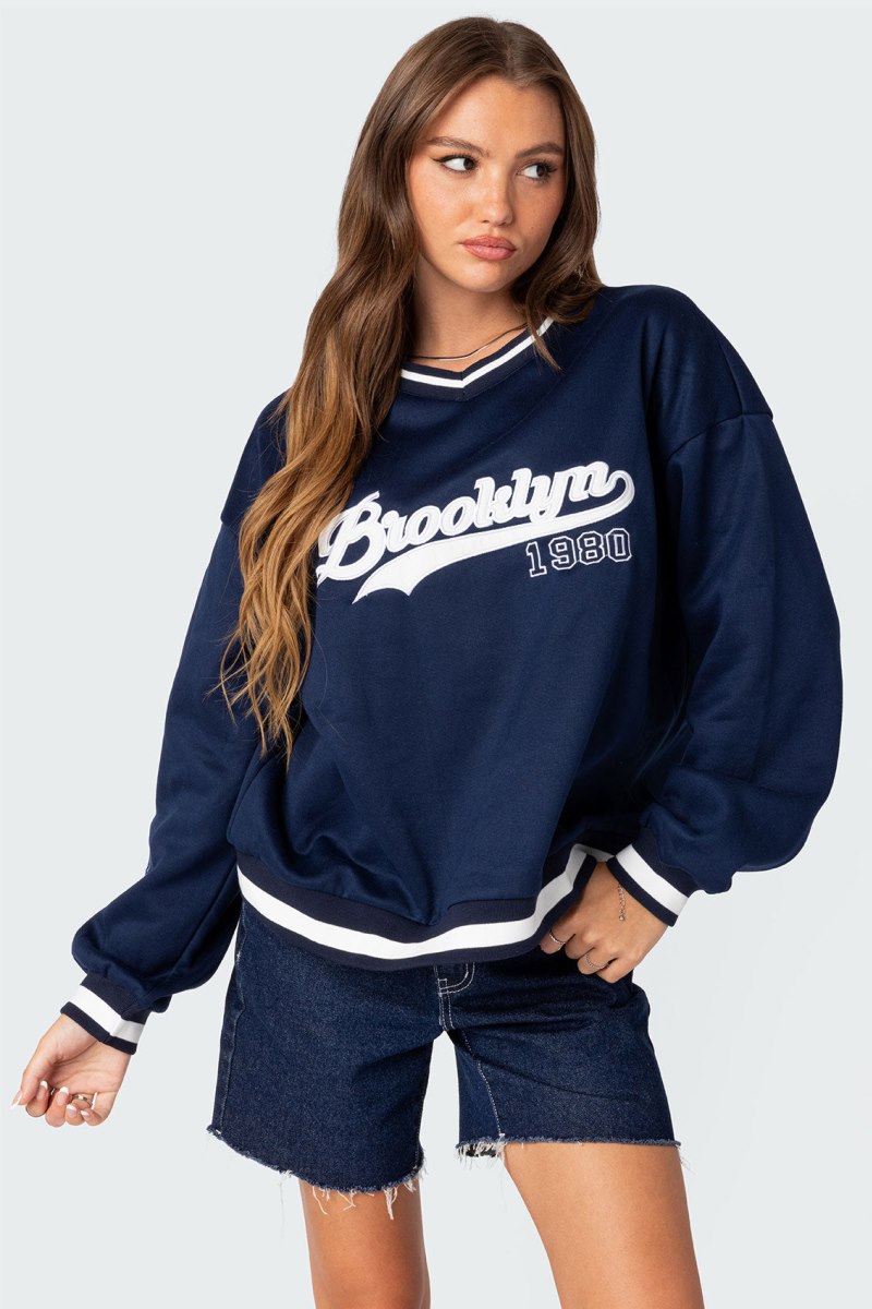 Edikted Babe Oversized Sweatshirts Navy | USA QH735683U2