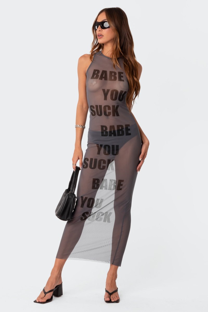 Edikted Babe Sheer Mesh Maxi Dress Maxi Dress Gray | USA KX076757H4