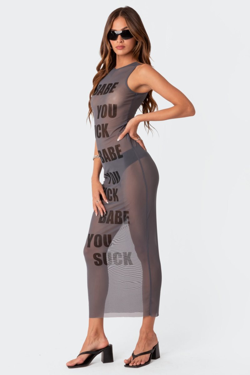 Edikted Babe Sheer Mesh Maxi Dress Maxi Dress Gray | USA KX076757H4