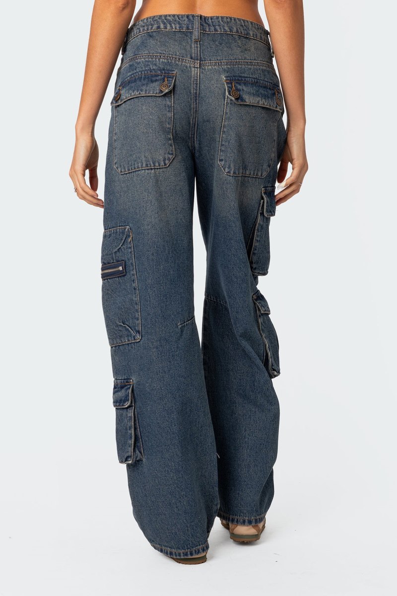 Edikted Baggy Boyfriend Cargo Jeans Cargo Pants Blue Washed | USA QS124042T6