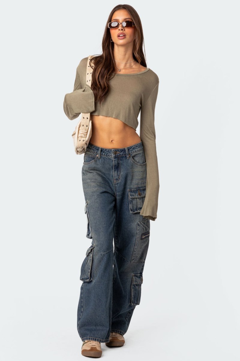 Edikted Baggy Boyfriend Cargo Jeans Cargo Pants Blue Washed | USA QS124042T6