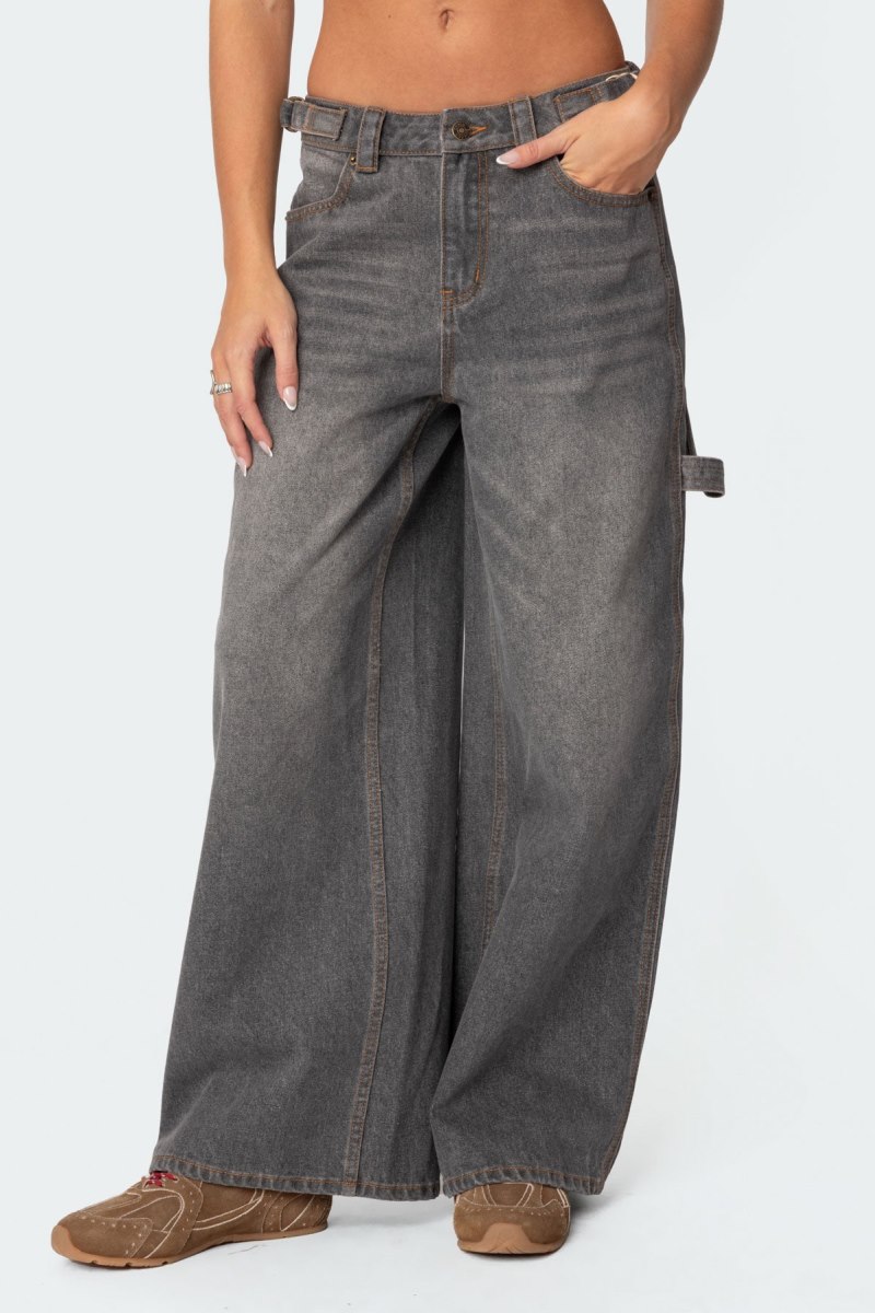 Edikted Baggy Washed Low Rise Carpenter Jeans Gray Washed | USA AW457165Y9
