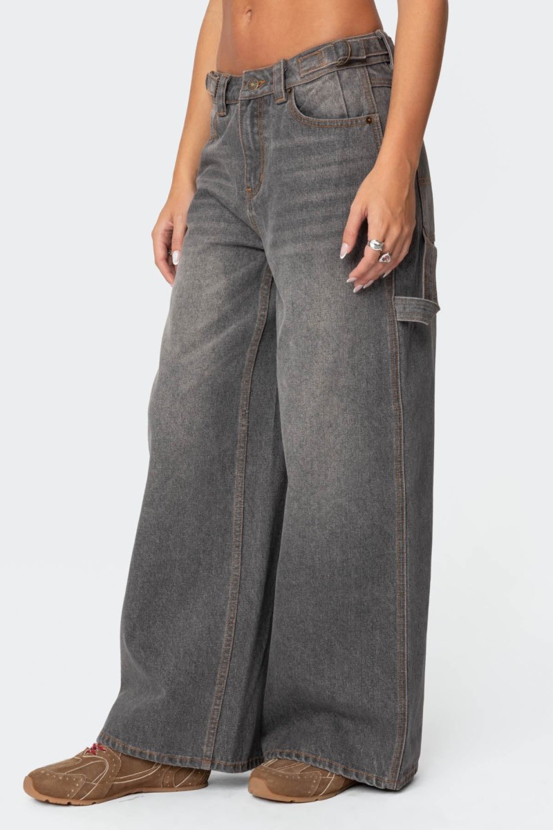 Edikted Baggy Washed Low Rise Carpenter Jeans Gray Washed | USA AW457165Y9
