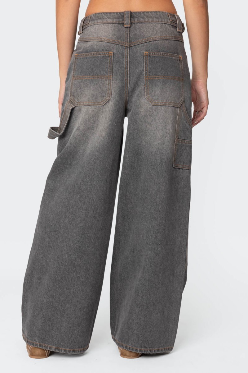 Edikted Baggy Washed Low Rise Carpenter Jeans Gray Washed | USA AW457165Y9