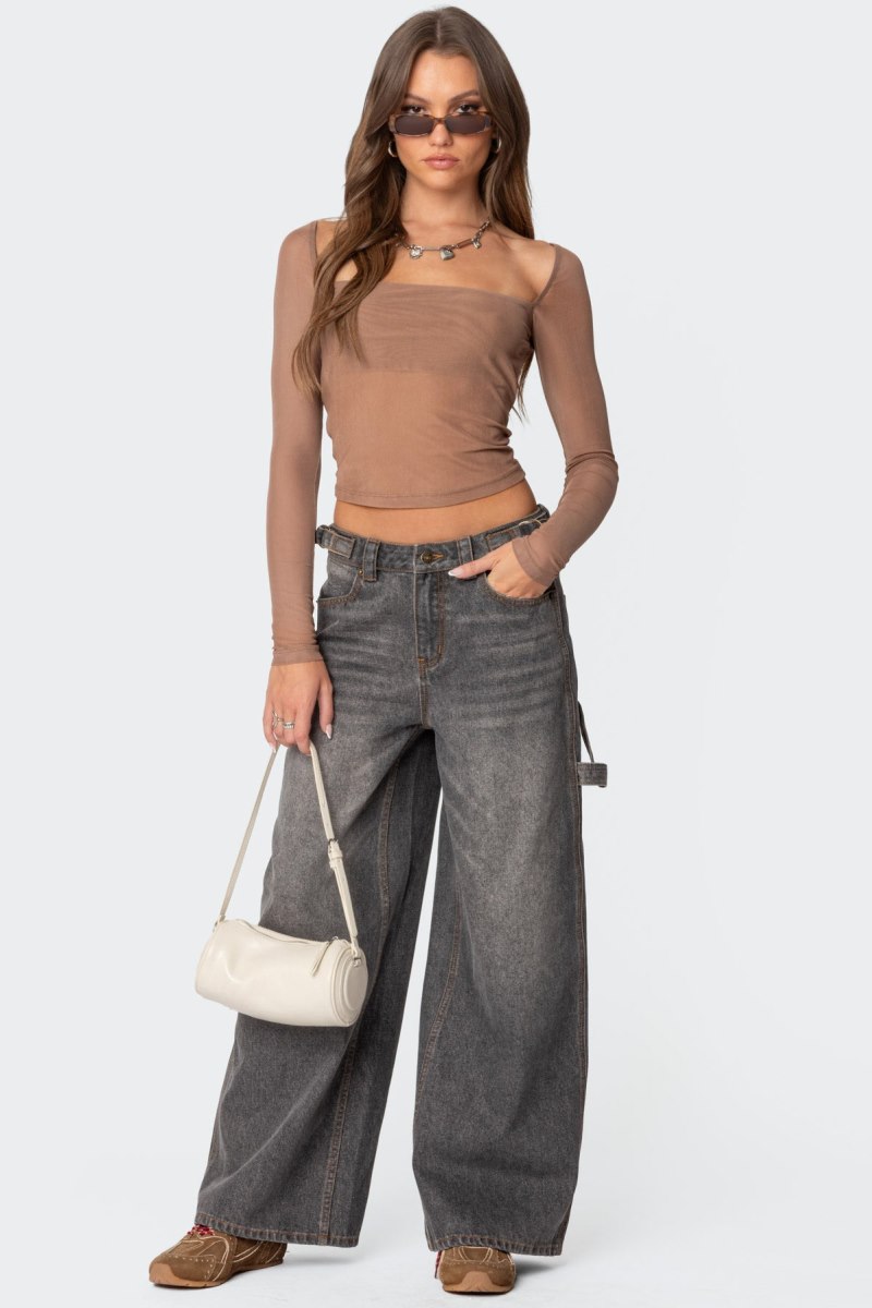 Edikted Baggy Washed Low Rise Carpenter Jeans Gray Washed | USA AW457165Y9