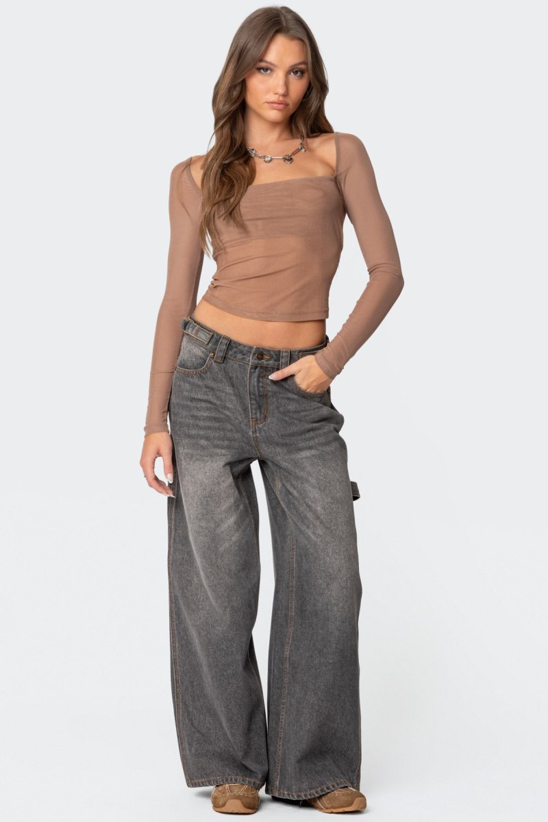 Edikted Baggy Washed Low Rise Carpenter Jeans Gray Washed | USA AW457165Y9