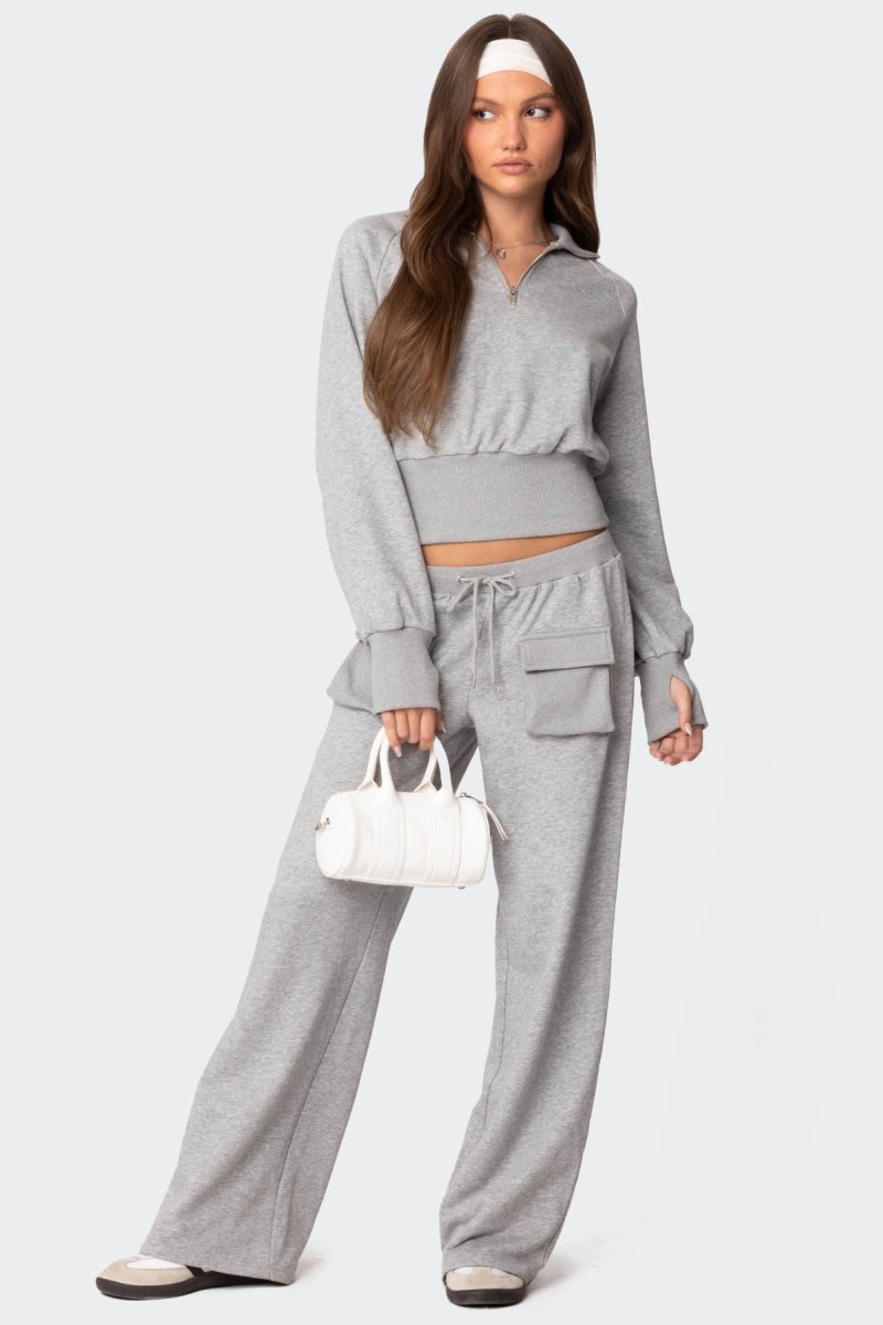 Edikted Bailey French Terry Quarter Zip Sweatshirts Gray Melange | USA NR125032D8