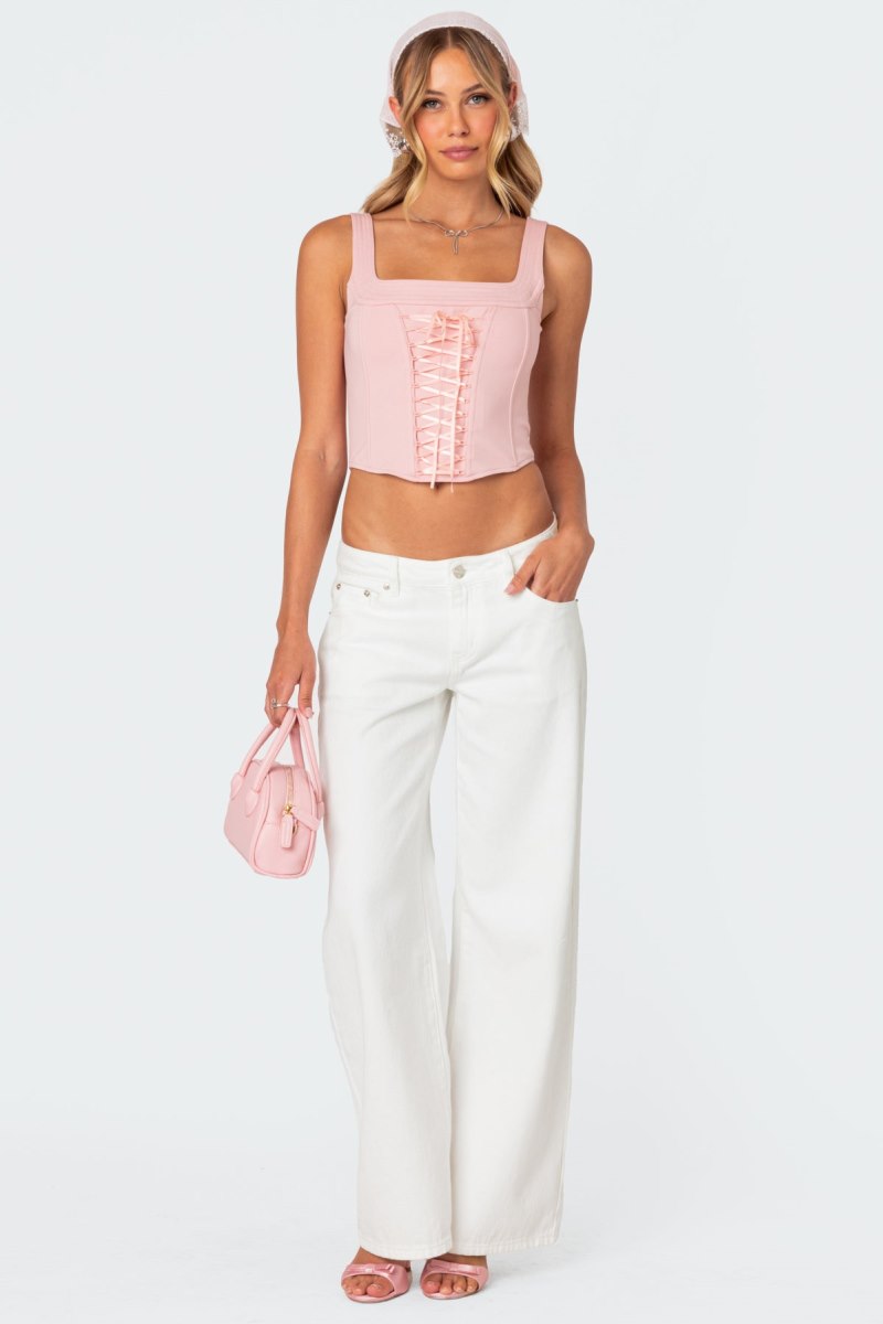 Edikted Ballet Baby Lace Up Corset Light Pink | USA SP802570J1
