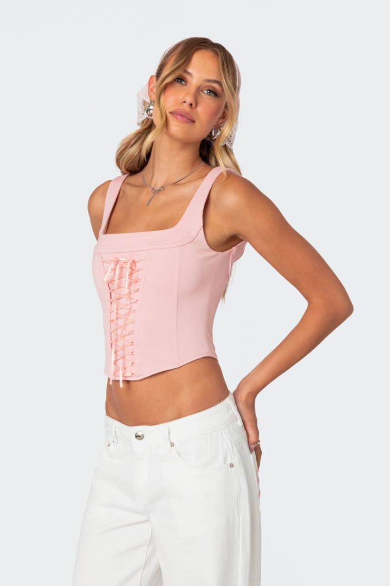 Edikted Ballet Baby Lace Up Corset Light Pink | USA SP802570J1