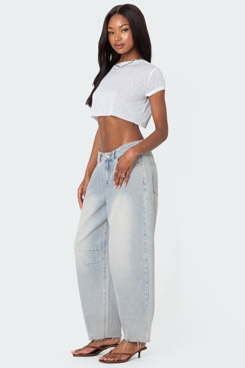 Edikted Balloon Washed Low Rise Jeans Light Blue | USA SK880638H2