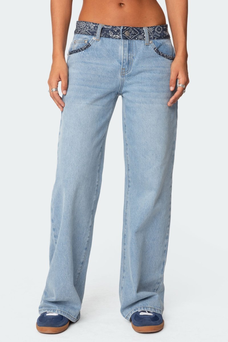 Edikted Bandana Bliss Low Rise Jeans Blue Washed | USA VD761316W4