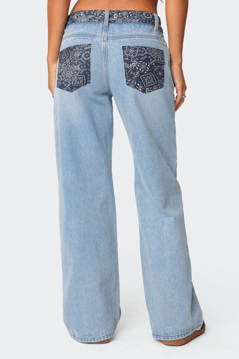 Edikted Bandana Bliss Low Rise Jeans Blue Washed | USA VD761316W4