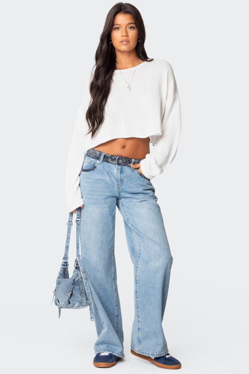 Edikted Bandana Bliss Low Rise Jeans Blue Washed | USA VD761316W4