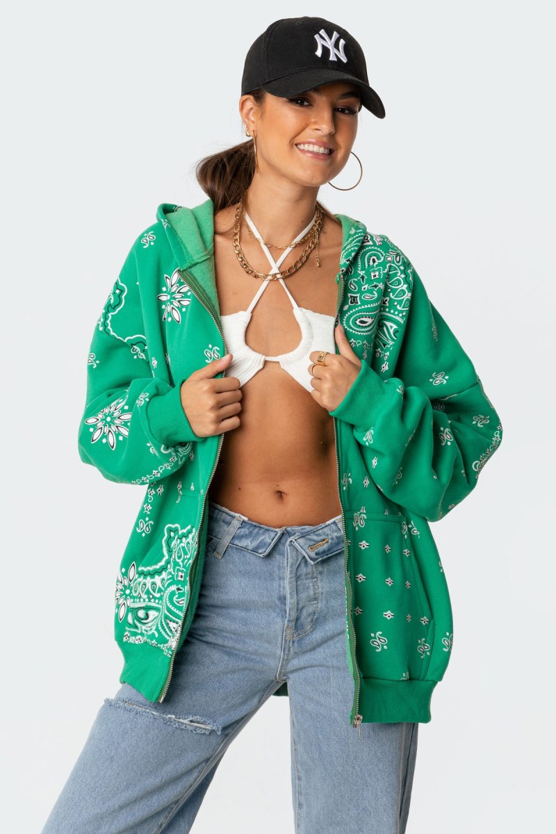 Edikted Bandana Hoodie Green | USA WD528022N7
