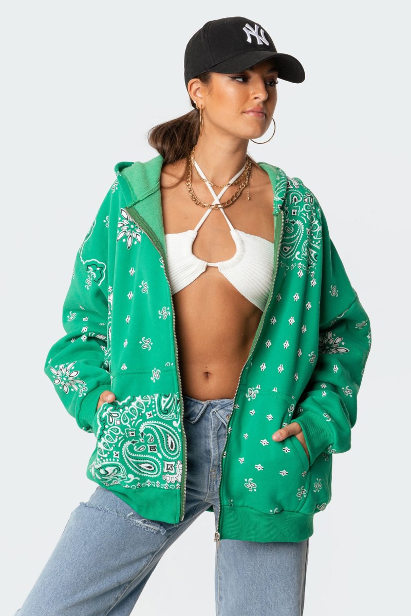 Edikted Bandana Hoodie Green | USA WD528022N7