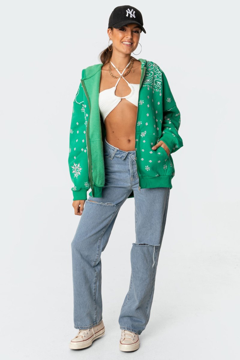 Edikted Bandana Hoodie Green | USA WD528022N7