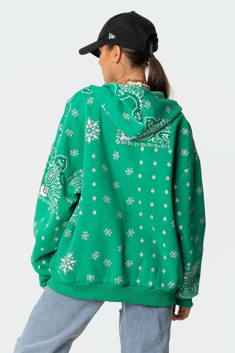 Edikted Bandana Hoodie Green | USA WD528022N7