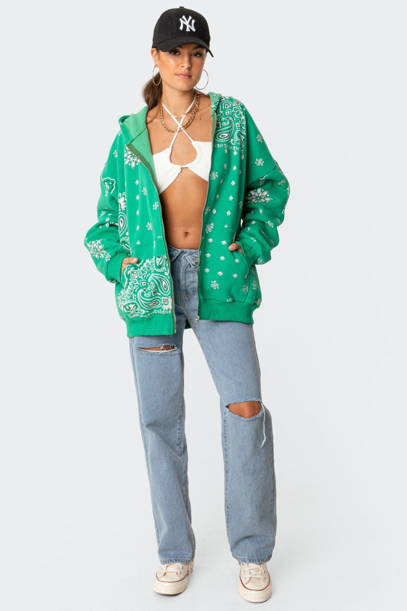 Edikted Bandana Hoodie Green | USA WD528022N7