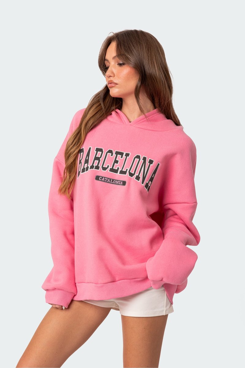 Edikted Barcelona Oversized Hoodie Long Sleeve Tops Pink | USA BB929032T0