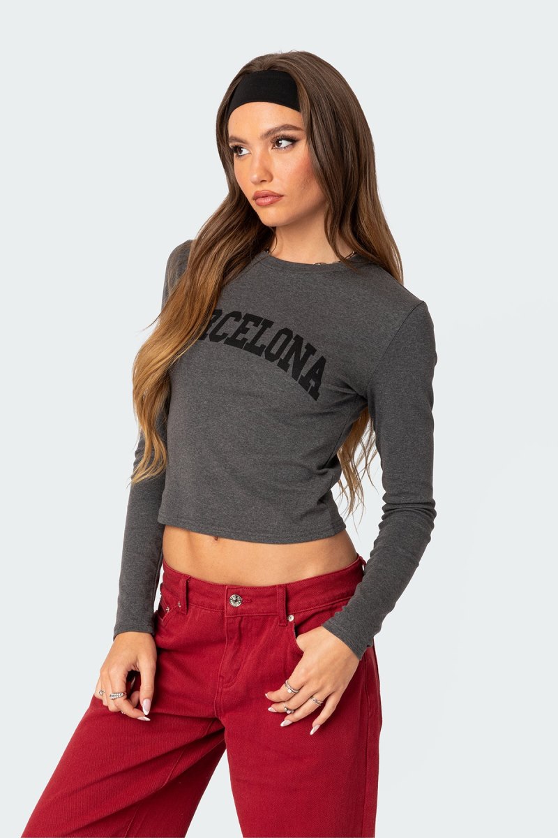 Edikted Barcelona T-Shirt Long Sleeve Tops Dark Gray | USA AV052875N0