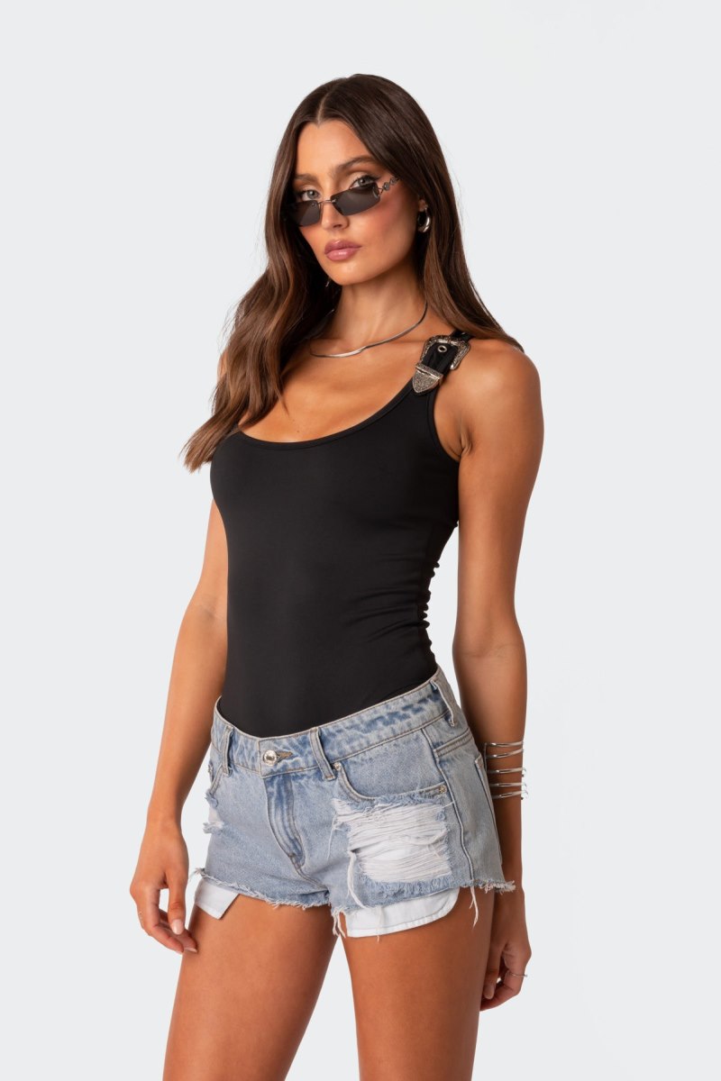 Edikted Barker Buckle Strap Bodysuit Black | USA EJ093369X1