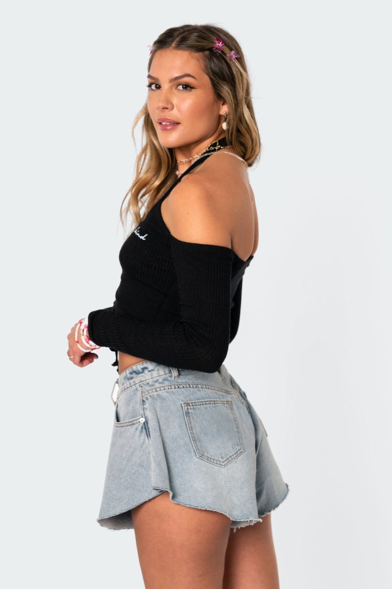 Edikted Be Kind Off The Shoulder Crop Tops Black | USA YA616141A4