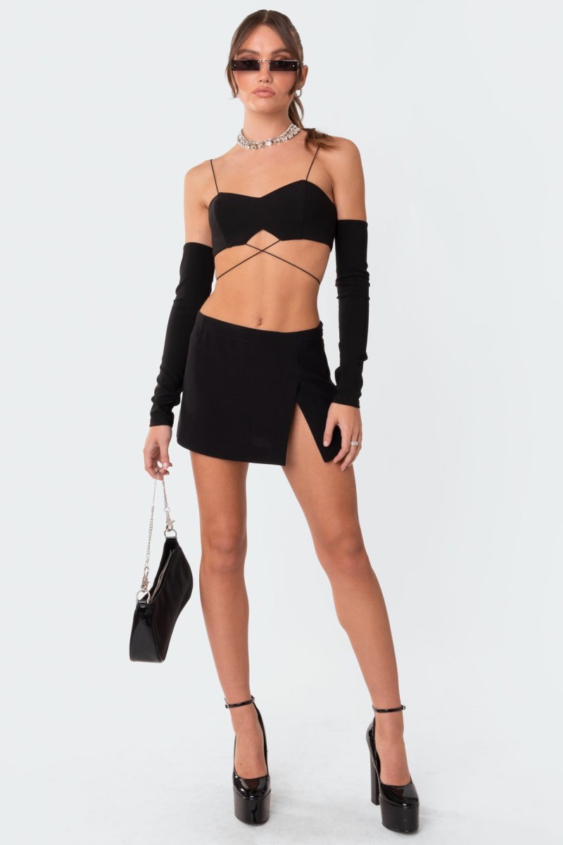 Edikted Beatrix separate sleeves crossed crop Long Sleeve Tops Black | USA RF553235U3