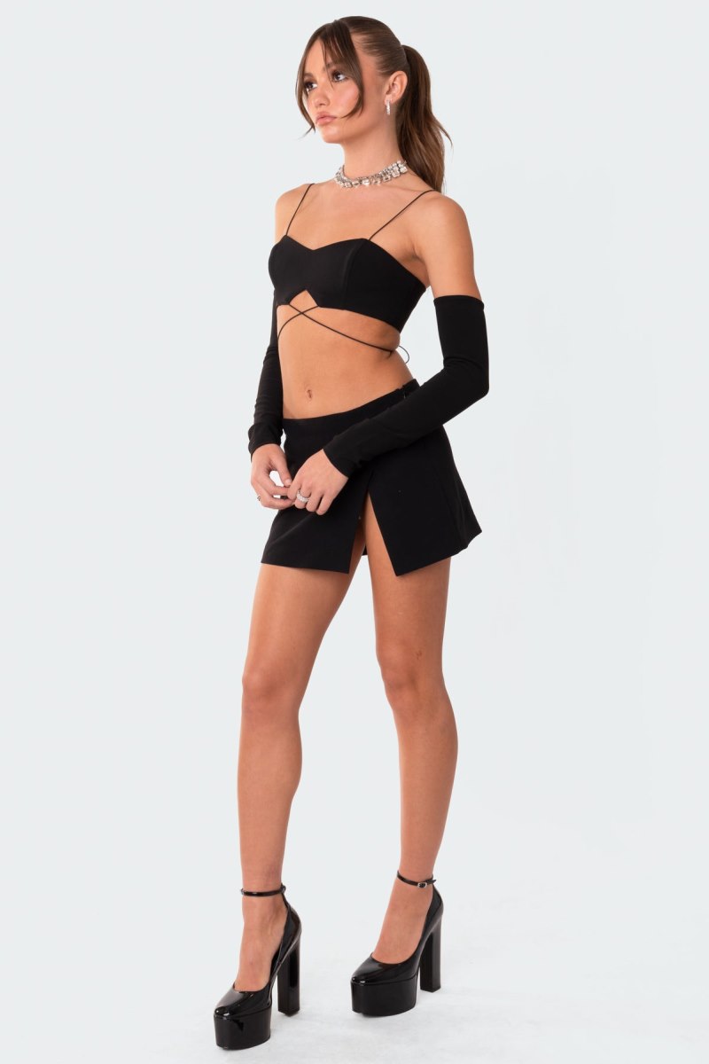 Edikted Beatrix separate sleeves crossed crop Long Sleeve Tops Black | USA RF553235U3