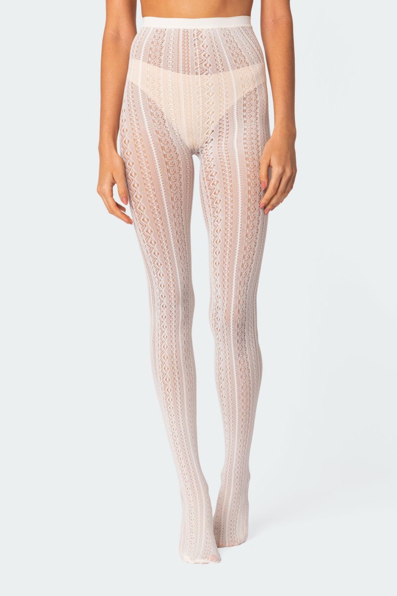 Edikted Belle Lacey Tights Socks Black | USA GZ982068T4