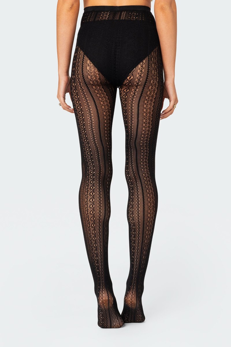 Edikted Belle Lacey Tights Socks Black | USA QS622872C7