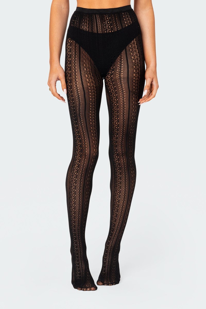 Edikted Belle Lacey Tights Socks Black | USA QS622872C7