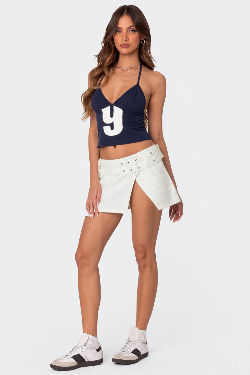 Edikted Belted Denim Wrap Mini Skirts White | USA CT024362A9