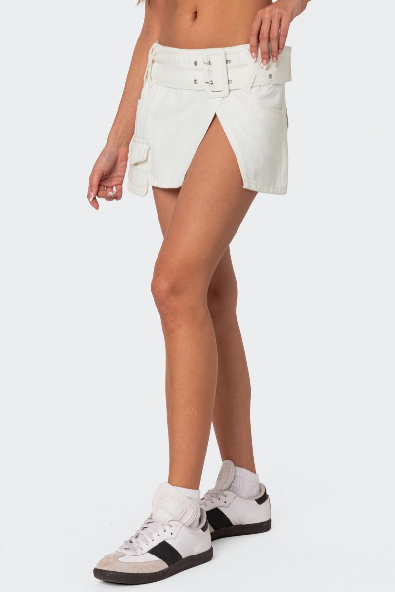 Edikted Belted Denim Wrap Mini Skirts White | USA CT024362A9