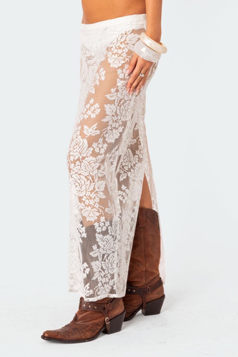 Edikted Bess Sheer Lace Maxi Skirts Black | USA SA883658U4