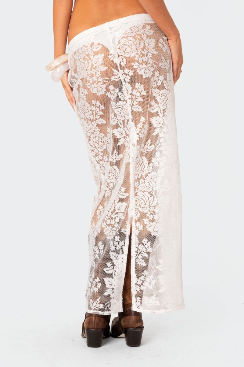 Edikted Bess Sheer Lace Maxi Skirts Black | USA SA883658U4