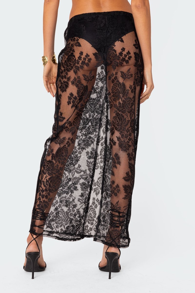 Edikted Bess Sheer Lace Maxi Skirts Black | USA OL048334W2