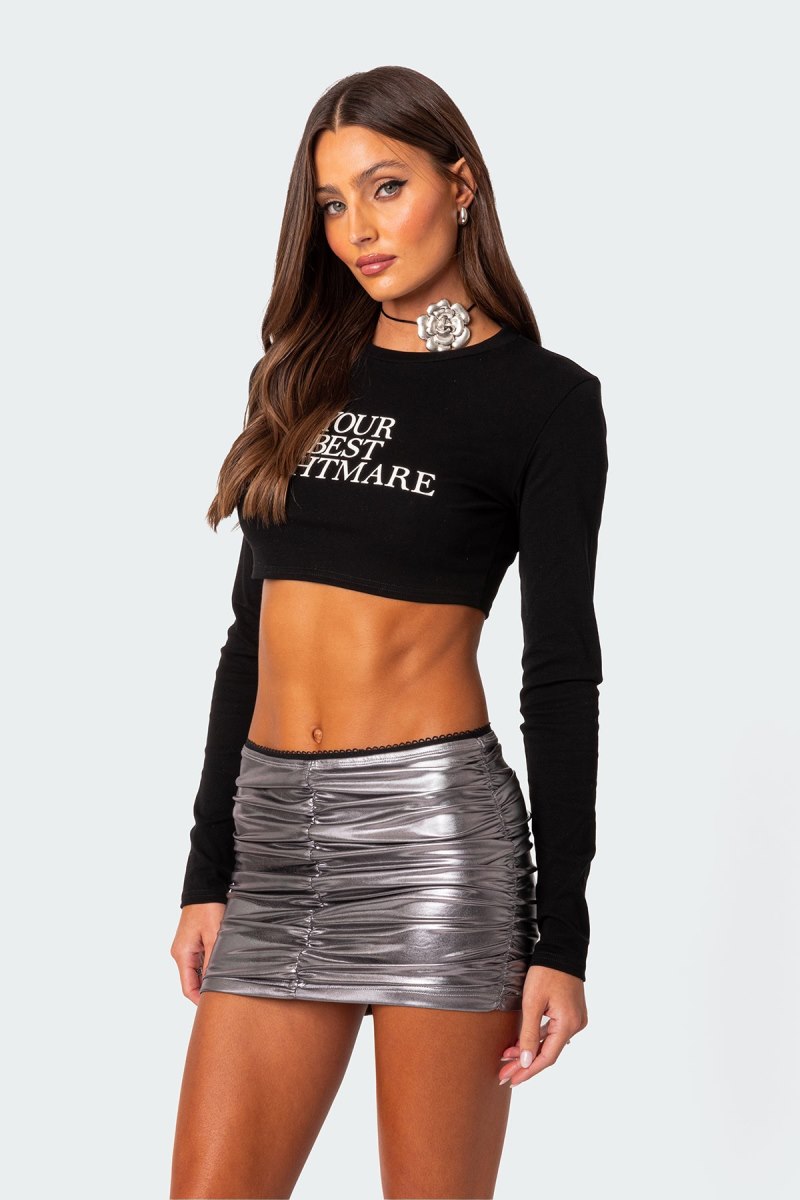 Edikted Best Nightmare Cropped T Shirt Graphic Tops Black | USA ZJ888078W7