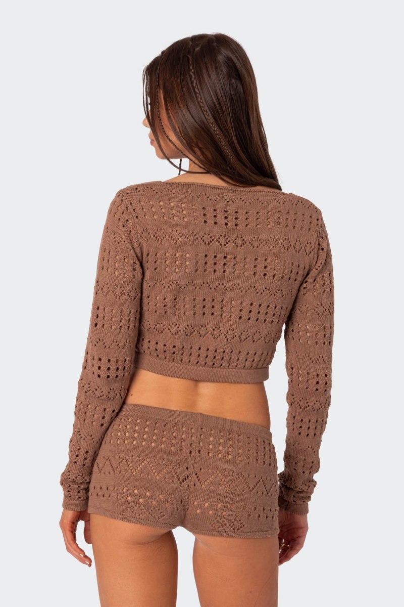 Edikted Betsy Tie Front Knitted Cardigan Brown | USA GD710741A5