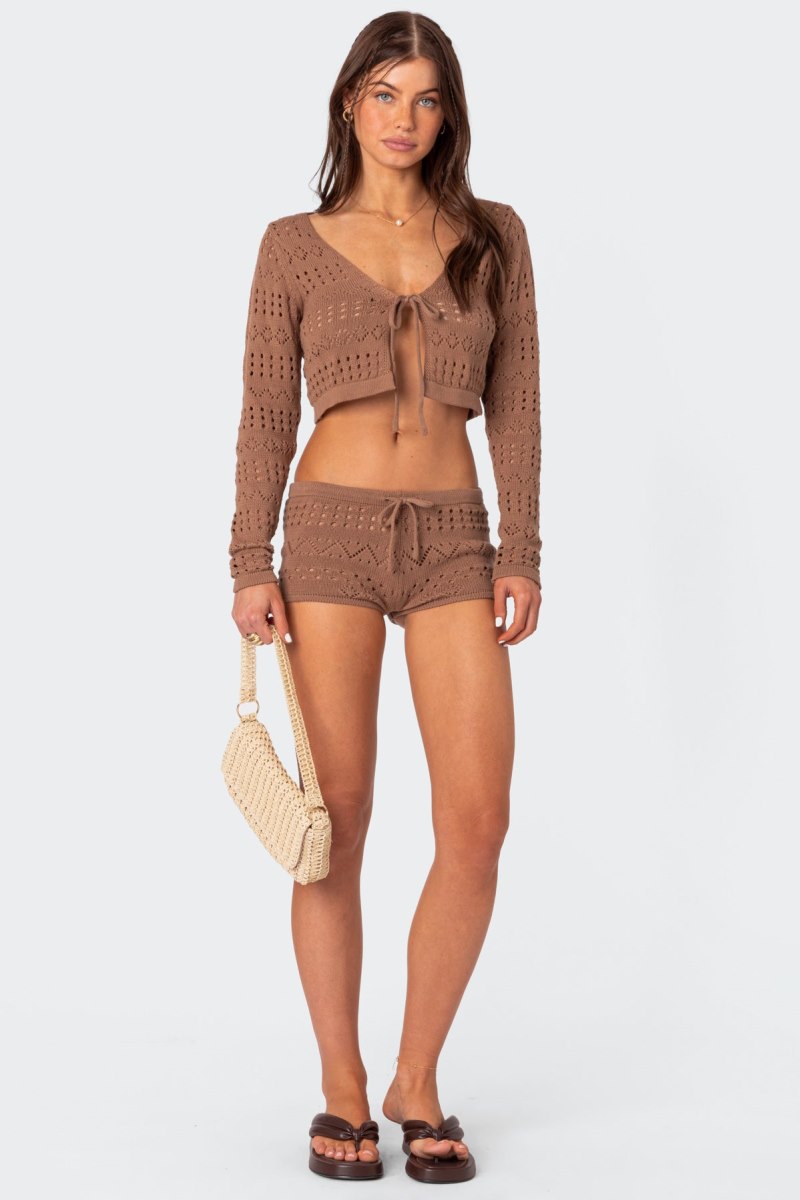 Edikted Betsy Tie Front Knitted Cardigan Brown | USA GD710741A5