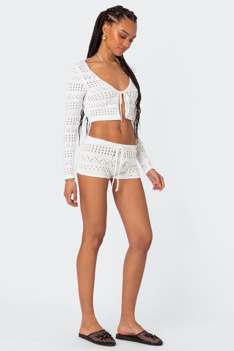 Edikted Betsy Tie Front Knitted Shorts Brown | USA DW277877G3