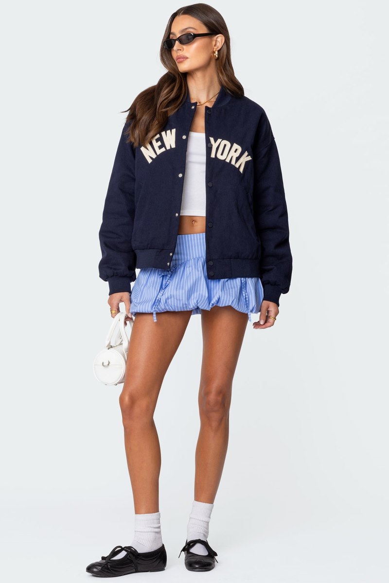 Edikted Big Apple Oversized Bomber Jackets Navy | USA VP563466N1