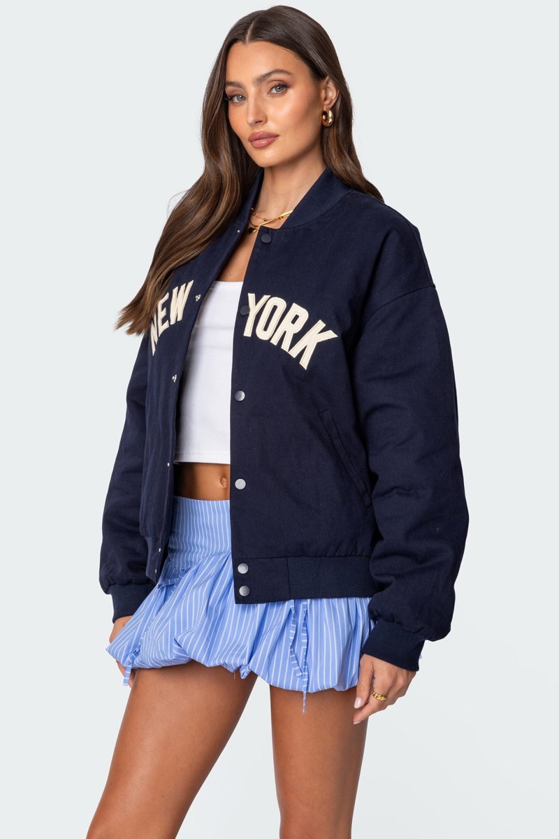 Edikted Big Apple Oversized Bomber Jackets Navy | USA VP563466N1